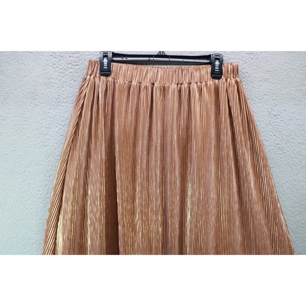 Accent Prone The Label Gold Metallic Ribbed Pull On Midi Skirt-Size Large-Preppy